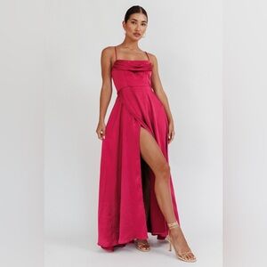 Selfie Leslie Maxi Dress Gathered Bust Split Maxi Dress Wine